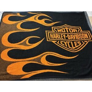Vintage Harley Davidson Fleece Throw Blanket Biederlack Made in USA 56"x 48"